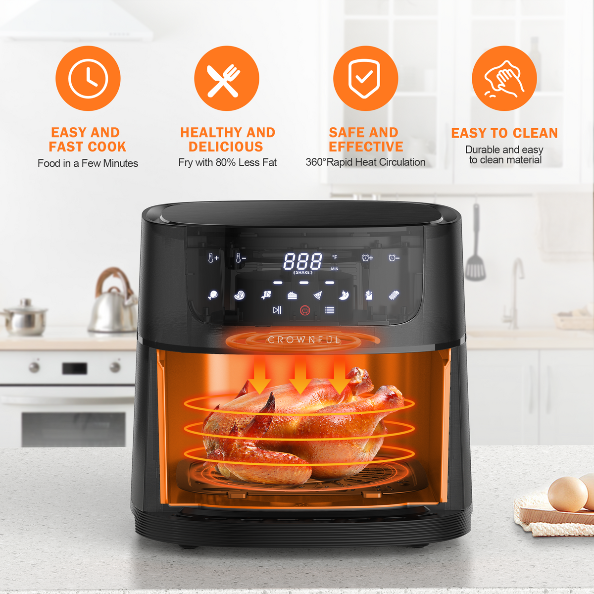 CROWNFUL Smart Air Fryer Toaster Oven Combo, 10.6 Quart WiFi