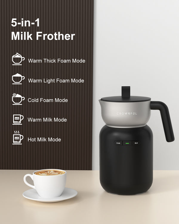 CROWNFUL Milk Frother and Steamer (Black)