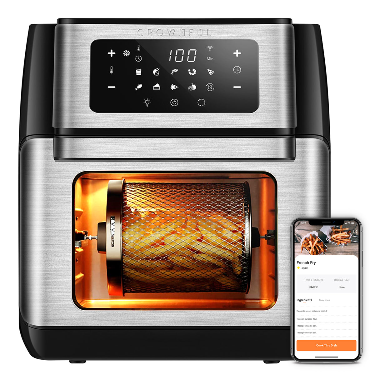 Home 19qt Countertop Convection Toaster Oven Air Fryer Combo Included Rotisserie Rack White, Size: 1 Pack, Silver