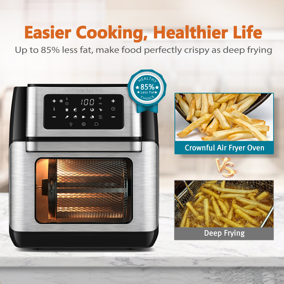 CROWNFUL 19 Quart Air Fryer Toaster Oven, 10-in-1 Countertop Oven – Homely  Heroes