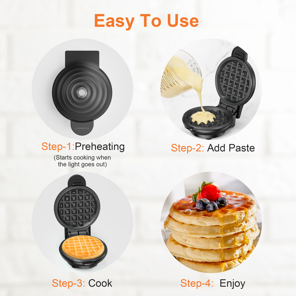 CROWNFUL 4 Inches Mini Waffle Maker, Black