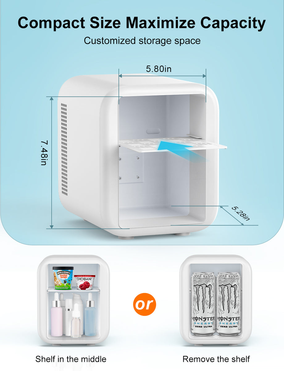 CROWNFUL Mini Fridge, 4 Liter/6 Cans Portable Skincare Fridge White ...