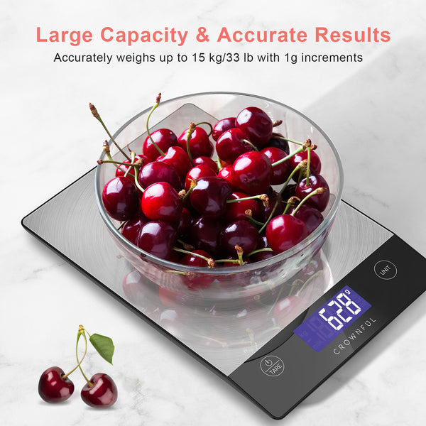 CROWNFUL Rechargeable Food Kitchen Scale, Weight Grams and Ounces for Baking and Cooking