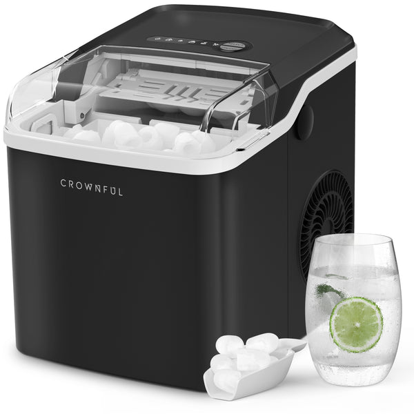 Crownful Ice Makers Countertop, Portable Small Ice Machine with Self-Cleaning, 9 Cubes Ready in 7 Mins, 26Lbs/24H, 2 Sizes Bullet Ice, with Scoop
