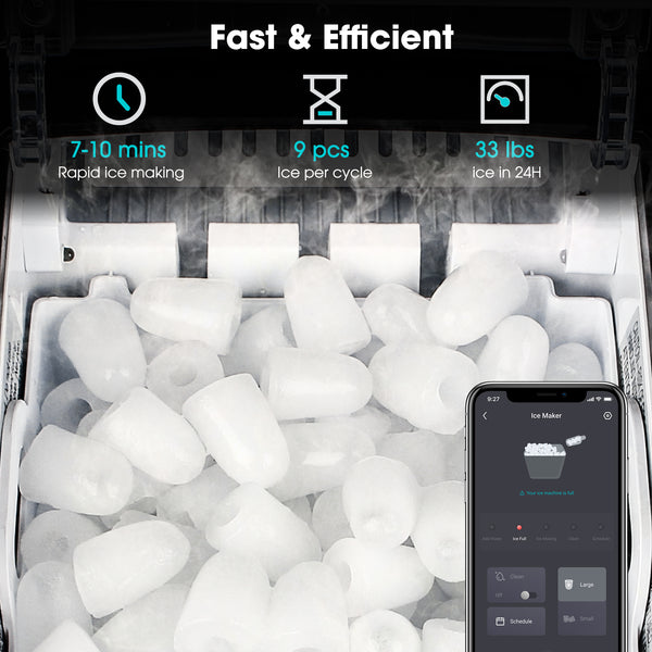 Crownful Smart Ice Maker Countertop, with App Remote Control Ice Machine, 33 Lbs/24H, 2 Size (S/L) Ice, Self-Cleaning