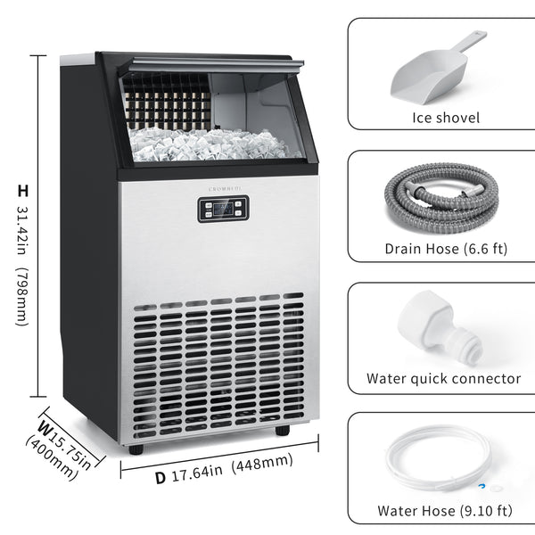 CROWNFUL Ice Maker 100Lbs Stainless Steel Ice Machine – Crownful